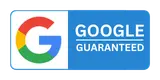 Google Guaranteed badge with the Google logo on a blue background, indicating a verified and background-checked local service business